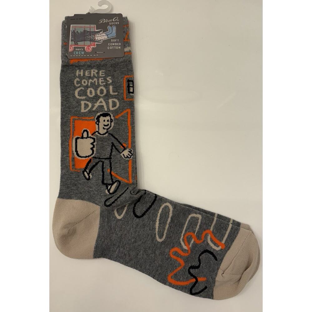 Sock Blue Q Crew Men Women Here Comes Cool Dad Father High Five Daddy NWT